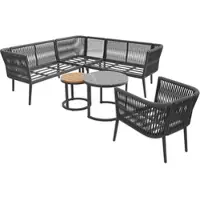 STILVORA Tuinlounge Set 6 Delig - Modulaire Loungeset Voor 5 Tot 6 Personen - Met 2 Tafels En Kussens - Metaal Olefin Grijs