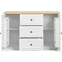 OKWISH Dressoir - 3 Lades En 2 Deuren - Verstelbare Planken Voor Keuken En Eetkamer - MDF Wit Houtkleur - 126x40x86 cm