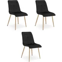 Leobert Zwarte fluwelen stoel, model SPLIT, met eikenhouten poten. Set van 3 stuks, geschikt voor een loft, eetkamer of keuken