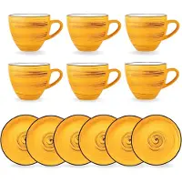 Wilmax England Wilmax kopjes met schotel, 110 ml, set van 6, geel, van porselein