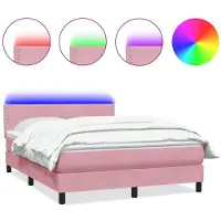 vidaXL Boxspring met matras en LED fluweel roze 160x220 cm