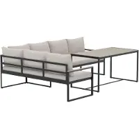 Ebuy24 Ios loungeset, hoekbank met 3 en 2 zitplaatsen, en salontafel, naturel kleur.