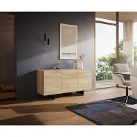 DELIFE Dressoir Cuor 150 cm Keramiek Laminam Sabbia Eiken gekleurd 3 Deuren Zwevende voet look Metaal Zwart