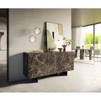 DELIFE Dressoir Cuor 150 cm Keramiek Emperador Extra Lucidato Donkerbruin 3 Deuren Zwevende voet look Metaal Zwart