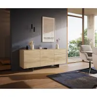 DELIFE Dressoir Cuor 180 cm Keramiek Laminam Sabbia Eiken gekleurd 2 Deuren 3 Laden Zwevende voet look Roestvrij staal
