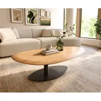 DELIFE Salontafel Edge Oval 140x75 cm Eiken Naturel ronde rand Vibany zwart metaal