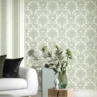 Overig Vliesbehang Classic & Elegant 23615 - Offwhite - Mintgroen Met Glans - 10,05m X 53cm
