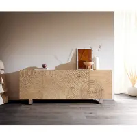 DELIFE Dressoir Ashara 200 cm eiken natuur 3D-effect 4 deuren glijvoeten geborsteld RVS