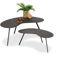 De Bommel Meubelen Salontafel (set van 2) Rein - Marmerlook/Houtlook Zwart