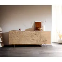 DELIFE Dressoir Ashara 200 cm eiken natuur 3D-effect 4 deuren hoekpoot geborsteld RVS
