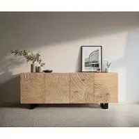 DELIFE Dressoir Ashara 200 cm eiken natuur 3D-effect 4 deuren met metalen onderstel zwart