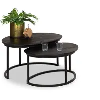 De Bommel Meubelen Salontafel set van 2 - Rimini - kiezelvorm - Mangohout Zwart