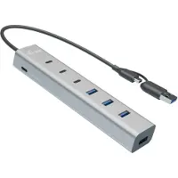 ITEC D I-TEC USB-C/USB-A oplaadhub van metaal, 7 poorten: 3x USB-C 3.2 Gen. 1, 4x USB-A 3.2 Gen. 1