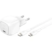 Belkin Chargeur secteur USB-C BoostCharge Power Delivery 30 W Blanc + câble USB-C vers Lightning 1 m