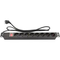 GOOD CONNECTIONS 19 inch stekkerdoos | schakelaar | CEE 7/7 - 8x CEE 7/3 | 1U | zwart | 1,8 meter