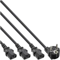 InLine 3x C13 - CEE 7/7 (haaks) Y-stroomkabel - 1,50m + 3x 1,50m - 3x 1,50mm / zwart - 3 meter