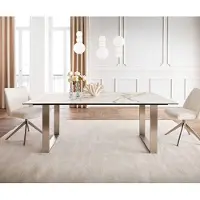 DELIFE Eetkamertafel Edge 200x100 keramiek Calacatta Luxe wit-goud-grijs RVS Schmal