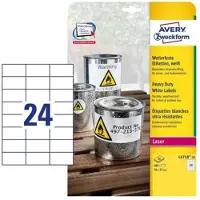 Avery-Zweckform L4718-20 Folie-etiketten 70 x 37 mm Polyester folie Wit 480 stuk(s) Permanent hechtend Laser (kleur), Laser (zwart/wit), Kopiëren (kleur),