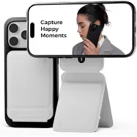 MOFT Telefoonhouder - Compatibel met MagSafe - Uitklapbare Tripod Standaard Telefoon 20CM - MOVAS Vegan Leer - Magnetische Bureau Houder Verstelbaar - Grijs