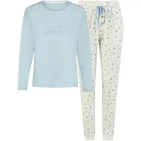 Louise Dames pyjama set lang blauw/wit gebloemd