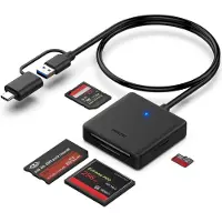 BENFEI SD kaart lezer met USB-A 3.0/ USB-C Aansluiting - Geheugenkaart lezer voor MS Kaart, CF Kaart, SD Kaart & Micro SD Kaart