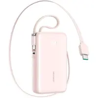JOYROOM Powerbank Jr-Pr2L, 10000 mAh, 35W, met ingebouwde opvouwbare USB-C kabel en Lightning kabel, roze