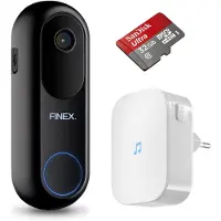 Finex Video Deurbel V2 - Inclusief Binnenbel & SD-kaart 32GB - Geen abonnement - Vast stroom of Batterijen - 2K Ultra HD - WiFi - T-ring geluid - Slimme Draadloze Video Deurbel Met Camera