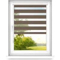 Time4blinds - Dubbele Rolgordijnen Zonder Boren - Zebra-Rolgordijnen voor Ramen en Deuren - om te Plakken, met Aluminium Cassette, Lichtdoorlatende Stof - Walnoot, 1100x1400, Links