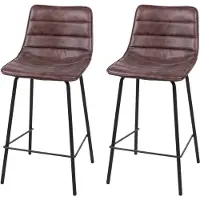 Urban Living “BROOKLYN” SET VAN 2 BARSTOELEN IN LEDERLOOK MAHONIE 44X47XH66/95CM