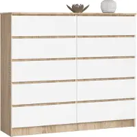Akord Ladekast K140 met 10 Lades / Furniture Factory / Sonoma Eik - Wit / 138 x 121 x 40 cm