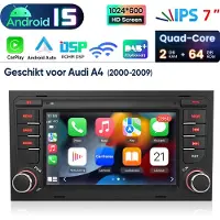 Hexinex HexinexMarket Quad-Core autoradio Geschikt voor Audi A4 - Draadloos CarPlay, Android Auto, Android 15, GPS Navi, multimediaspeler, 2GB+64GB