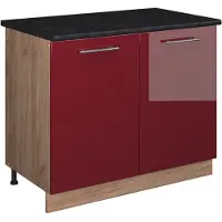 Vicco Wastafelkast Fame-Line, Bordeauxrode hoogglans/Goudkleurig Eiken, 100 cm, WB Antraciet