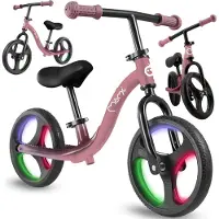 Momi ISOKA Loopfiets met LED-wielen, Verstelbaar Zadel en Stuur – Zonder Pedalen - Roze