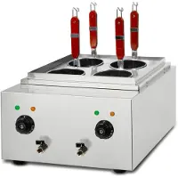 VERTES Gastro: Elektrische pasta-kookpan van roestvrij staal, met 2 aparte kookbakken van elk 6 liter, en 4 pastanetjes. Vermogen: 2 x 1700 watt