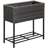 MODFU - Verhoogde Plantenbak - Met Onderplank En Metalen Frame - Rustieke Stijl - Kunststof In Rattanlook - Bruin