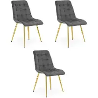 Leobert Set van 3 eetkamerstoelen SPLIT - Donkergrijs fluweel - Gouden metalen poten - Modern design