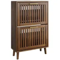 OKWISH Schoenenkast - Landelijke Stijl Met Golfpanelen - Hal En Entree - MDF Walnootkleur - 60 Cm Breed - 2 Kleplades