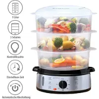 Alpina sport Stoomkoker 9L - Stomer 800W - Voedselstomer met Timer en Warmhoudfunctie - Groente Stomer met 3 Lagen - Steamer voor Groente, Rijst, Kip, Fruit, Vis en Eieren - RVS