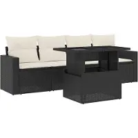 vidaXL 5-delige Loungeset met kussens poly rattan zwart