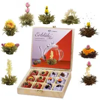 Creano theebloemen cadeauset in houten theekist 12 bloementhee in 9 soorten witte thee & zwarte thee, cadeau voor vrouwen, moeder, theeliefhebbers