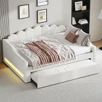 Merax 140 x 200 cm slaapbank - met LED-verlichting en uitschuifbaar bed - beige