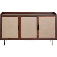 CALICOSY Dressoir met 3 deuren in notenhoutdecor en fronten van stof l140 cm jetson