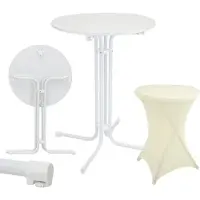 TRUTZHOLM Set hoge tafel opvouwbaar Ø 80 cm in wit & hoes beige non-iron gastentafel bistrotafel feesttafel