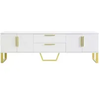 STILVORA TV-Kast - Hoogglans Met Gesneden Deuren En Gouden Handgrepen - 4 Deuren 2 Lades Met Kabeldoorvoer Voor Woonkamer - MDF - 170x40x53,5 Cm - Wit+Goud