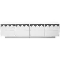 STILVORA Tv Meubel - Golfreliëf Met 4 Deuren En Glazen Planken - Opbergen Voor Woonkamer En Mediahoek - MDF Spaanplaat - Wit - 170x40x45 Cm
