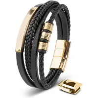 SERASAR Jongensarmband van Echt Leer [Brave] - Goud 17cm - Tienersieraden met Doos