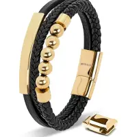SERASAR Jongensarmband van Echt Leer [Pearl] - Goud 17cm - Tienersieraden met Doos