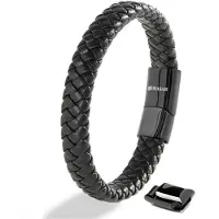 SERASAR Premium Echt Leren Armband voor Heren [Steady] Zwart, 17 cm, Magnetische Sluiting van Roestvrij Staal, Inclusief geschenkdoos
