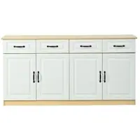 MODFU - Dressoir Met 4 Laden En 4 Deuren - Geribbeld Design - Modern - Voor Woonkamer - MDF - Wit En Naturel - 160 X 35 X 80 Cm