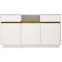 OKWISH Dressoir – Met Led-Verlichting – 140 x 40 x 85 cm – 3 Deuren En 2 Laden – Verstelbare Opbergruimte – Hout Wit